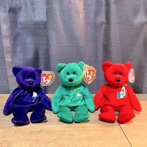 Extremely Rare Ty Beanie Babies Osito, Erin, and Princess.